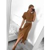 Šaty dlouhé s páskem krátký rukáv dámské (S/M ONE SIZE) ITALSKÁ MÓDA IMWA231372/DUR (Velikost S/M/L, Barva béžová)