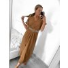 Šaty dlouhé s páskem krátký rukáv dámské (S/M ONE SIZE) ITALSKÁ MÓDA IMWA231372/DUR (Velikost S/M/L, Barva béžová)