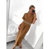 Šaty dlouhé s páskem krátký rukáv dámské (S/M ONE SIZE) ITALSKÁ MÓDA IMWA231372/DUR (Velikost S/M/L, Barva béžová)