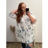Prodloužená Košile 3/4 rukáv nadrozměr dámské (2XL/3XL ONE SIZE) ITALSKÁ MÓDA IM523FLOWER/DU (Velikost 2XL/3XL, Barva bílá)