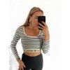 Top croptop dlouhý rukáv dámský proužek (S/M ONE SIZE) ITALSKÁ MÓDA IMPMD2327358/DU (Velikost S/M/L, Barva bílá)