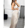Šaty dlouhé společenské saténové bez rukávu dámské (S/M ONE SIZE) ITALSKÁ MÓDA IMPMD233869/DU (Velikost S/M/L, Barva béžová)