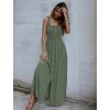 Šaty dlouhé letní žabičkované na ramínka dámské (S/M ONE SIZE) ITALSKÁ MÓDA IMD22478/DUR (Velikost S/M/L, Barva zelená khaki)