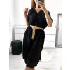 Šaty letní s páskem krátký rukáv dámské (S/M/L/XL ONE SIZE) ITALSKÁ MÓDA IMD23438/DUR (Velikost M/L, Barva modrá petrolejová)