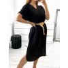 Šaty letní s páskem krátký rukáv dámské (S/M/L/XL ONE SIZE) ITALSKÁ MÓDA IMD23438/DUR (Velikost M/L, Barva modrá petrolejová)