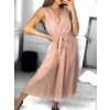 Overal společenský šifonový 3/4 nohavice bez rukávu dámský (S/M ONE SIZE) ITALSKÁ MÓDA IM323300/DU (Velikost S/M/L, Barva béžová)