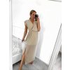 Šaty letní dlouhé šifonové krátký rukáv dámské (S/M ONE SIZE) ITALSKÁ MÓDA IMWMY232468/DU (Velikost S/M/L, Barva béžová)