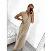 Šaty letní dlouhé šifonové krátký rukáv dámské (S/M ONE SIZE) ITALSKÁ MÓDA IMWMY232468/DU (Velikost S/M/L, Barva béžová)