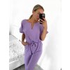 Overal dlouhý elegantní krátký rukáv dámský (S/M ONE SIZE) ITALSKÁ MÓDA IMWB23270/DU (Velikost S/M/L, Barva fialová)