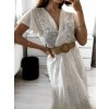Šaty dlouhé letní boho krajkové s páskem krátký rukáv dámské (S/M ONE SIZE) ITALSKÁ MÓDA IMPLI2390184/DU (Velikost S/M/L, Barva bílá)