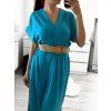 Šaty dlouhé letní s páskem krátký rukáv dámské (S/M ONE SIZE) ITALSKÁ MÓDA IMPLI235904/DUR