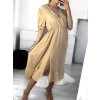 Šaty dlouhé letní košilové krátký rukáv dámské (S/M ONE SIZE) ITALSKÁ MÓDA IMWY23133/DU (Velikost S/M/L, Barva béžová)