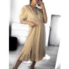 Šaty dlouhé letní košilové krátký rukáv dámské (S/M ONE SIZE) ITALSKÁ MÓDA IMWY23133/DU (Velikost S/M/L, Barva béžová)