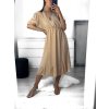Šaty dlouhé letní košilové krátký rukáv dámské (S/M ONE SIZE) ITALSKÁ MÓDA IMWY23133/DU (Velikost S/M/L, Barva béžová)