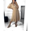 Šaty dlouhé letní košilové krátký rukáv dámské (S/M ONE SIZE) ITALSKÁ MÓDA IMWY23133/DU (Velikost S/M/L, Barva béžová)
