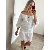 Šaty letní boho krajkové krátký rukáv dámské (S/M ONE SIZE) ITALSKÁ MÓDA IM823013/DU (Velikost S/M/L, Barva bílá)