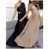 Šaty dlouhé skládané elegantní bez rukávu dámské (S/M ONE SIZE) ITALSKÁ MÓDA IMPGM239220/DUR (Velikost S/M/L, Barva béžová)