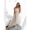 Šaty dlouhé společenské elegantní bez rukávu saténové skládané dámské (S/M ONE SIZE) ITALSKÁ MÓDA IMM23M5790/DU (Velikost S/M/L, Barva béžová)