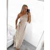Šaty dlouhé společenské elegantní bez rukávu saténové skládané dámské (S/M ONE SIZE) ITALSKÁ MÓDA IMM23M5790/DU (Velikost S/M/L, Barva béžová)