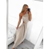 Šaty dlouhé společenské elegantní bez rukávu saténové skládané dámské (S/M ONE SIZE) ITALSKÁ MÓDA IMM23M5790/DU (Velikost S/M/L, Barva béžová)