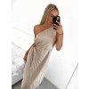 Šaty dlouhé společenské elegantní bez rukávu saténové skládané dámské (S/M ONE SIZE) ITALSKÁ MÓDA IMM23M5790/DU (Velikost S/M/L, Barva béžová)