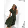 Šaty elegantní krátký rukáv dámské (S/M ONE SIZE) ITALSKá MóDA IM923010/DU (Velikost S/M/L, Barva béžová)