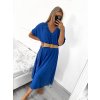 Šaty dlouhé s páskem krátký rukáv dámské (S/M ONE SIZE) ITALSKÁ MÓDA IMWA231295/DU (Velikost S/M/L, Barva modrá královská)