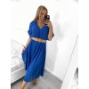 Šaty dlouhé s páskem krátký rukáv dámské (S/M ONE SIZE) ITALSKÁ MÓDA IMWA231295/DU (Velikost S/M/L, Barva modrá královská)
