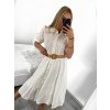 Šaty košilové krajkované s páskem krátký rukáv dámské (S/M ONE SIZE) ITALSKÁ MÓDA IMM23BR1956/DU (Velikost S/M/L, Barva bílá)