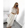 Šaty košilové krajkované s páskem krátký rukáv dámské (S/M ONE SIZE) ITALSKÁ MÓDA IMM23BR1956/DU (Velikost S/M/L, Barva bílá)