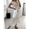 Šaty dlouhé letní boho krajkové s páskem krátký rukáv dámské (S/M ONE SIZE) ITALSKÁ MÓDA IMPLI236367/DUR