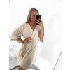 Šaty letní elegantní skládané krátký rukáv dámské (S/M ONE SIZE) ITALSKÁ MÓDA IMWY23200/DU (Velikost S/M/L, Barva béžová)