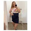 Šaty elegantní společenské bez rukávu dámské nadrozměr (42-52) POLSKÁ MÓDA PMF23FLOWERS (Velikost 42, Barva modrá)