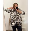 Mikina na zip s kapucí dlouhý rukáv dámská nadrozměr (2XL/3XL/4XL ONE SIZE) ITALSKá MóDA IM423HENNA-2/DR (Velikost 3XL/4XL, Barva Černo-bílá)
