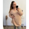 Svetr pletený oversize dlouhý rukáv dámský nadrozměr (2XL/3XL/4XL/5XL ONE SIZE) ITALSKÁ MÓDA IMD23755/DU (Velikost 3XL/4XL, Barva béžová)