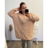 Svetr pletený oversize dlouhý rukáv dámský nadrozměr (2XL/3XL/4XL/5XL ONE SIZE) ITALSKÁ MÓDA IMD23755/DU (Velikost 3XL/4XL, Barva béžová)