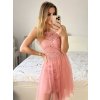 Šaty společenské krajkové na ramínka dámské (S/M ONE SIZE) ITALSKá MóDA IMC23349/DR (Velikost S/M/L, Barva růžová starorůžová)