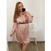 Šaty košilové saténové s páskem dlouhý rukáv dámské (L/XL ONE SIZE) ITALSKÁ MÓDA IMD23304/DR (Velikost L/XL, Barva růžová starorůžová)