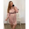 Šaty košilové saténové s páskem dlouhý rukáv dámské (L/XL ONE SIZE) ITALSKÁ MÓDA IMD23304/DR (Velikost L/XL, Barva růžová starorůžová)