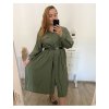 Šaty dlouhé s páskem dlouhý rukáv dámské nadrozměr (2XL/3XLONE SIZE) ITALSKÁ MÓDA IMWEC23KNOB/DU (Velikost 2XL/3XL, Barva hnědá)