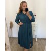 Šaty dlouhé s páskem dlouhý rukáv dámské nadrozměr (XL/2XL ONE SIZE) ITALSKÁ MÓDA IMWEC23MILANO/DU (Velikost XL/2XL, Barva modrá petrolejová)