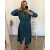 Šaty dlouhé s páskem dlouhý rukáv dámské nadrozměr (XL/2XL ONE SIZE) ITALSKÁ MÓDA IMWEC23MILANO/DU (Velikost XL/2XL, Barva modrá petrolejová)