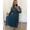 Šaty dlouhé s páskem dlouhý rukáv dámské nadrozměr (XL/2XL ONE SIZE) ITALSKÁ MÓDA IMWEC23MILANO/DU (Velikost XL/2XL, Barva modrá petrolejová)