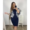 Šaty elegantní společenské krátký rukáv dámské nadrozměr (44-56) POLSKÁ MÓDA PMF23MADEIRA/DU (Velikost 44, Barva modrá)