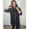 Kabátek s kapucí na zip dlouhý rukáv dámský nadrozměr (2XL/3XLONE SIZE) ITALSKÁ MODA IM423MIRANDA/DU (Velikost 2XL/3XL, Barva Černá)