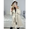 Kabát flaušový s podšívkou s kapucí dlouhý rukáv dámský (S/M ONE SIZE) ITALSKÁ MÓDA IMWK233939/DUR (Velikost S/M/L, Barva béžová)