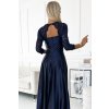Šaty  krajkové dlouhé saténové šaty s výstřihem Amber  - tmavě modré NMC-309-7/DU (Velikost M, Barva tmavě modrá)