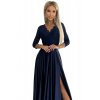 Šaty  krajkové dlouhé saténové šaty s výstřihem Amber  - tmavě modré NMC-309-7/DU (Velikost M, Barva tmavě modrá)