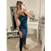 Šaty elegantní saténové  společenské na ramínka dámské (L/XL ONE SIZE) ITALSKÁ MÓDA IMS23KLARA/DU (Velikost L/XL, Barva Černá)