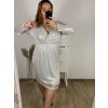 Šaty společenské flitrové dlouhý rukáv dámské nadrozměr  (3XL/4XL ONE SIZE) ITALSKÁ MÓDA IMWQ23150/DUR (Velikost 3XL/4XL, Barva bílá)